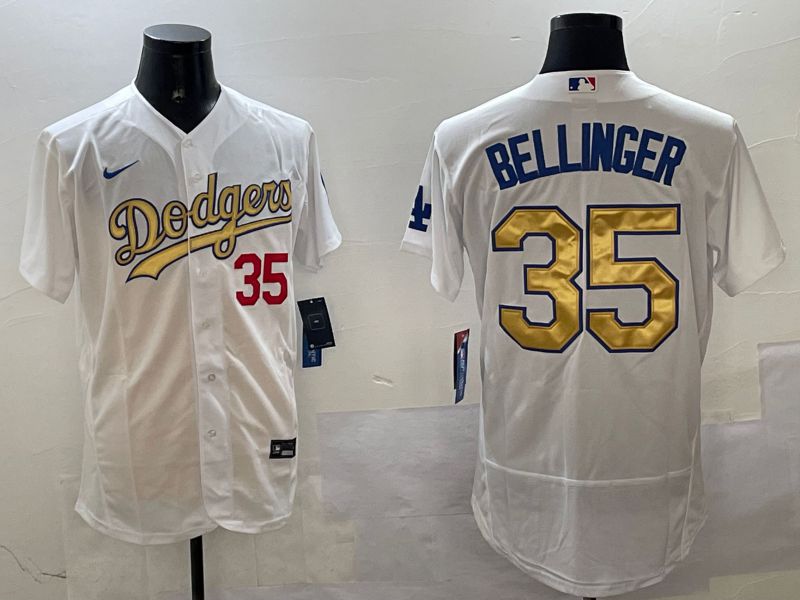 Men Los Angeles Dodgers #35 Bellinger White Elite 2025 Nike MLB Jersey style 4
